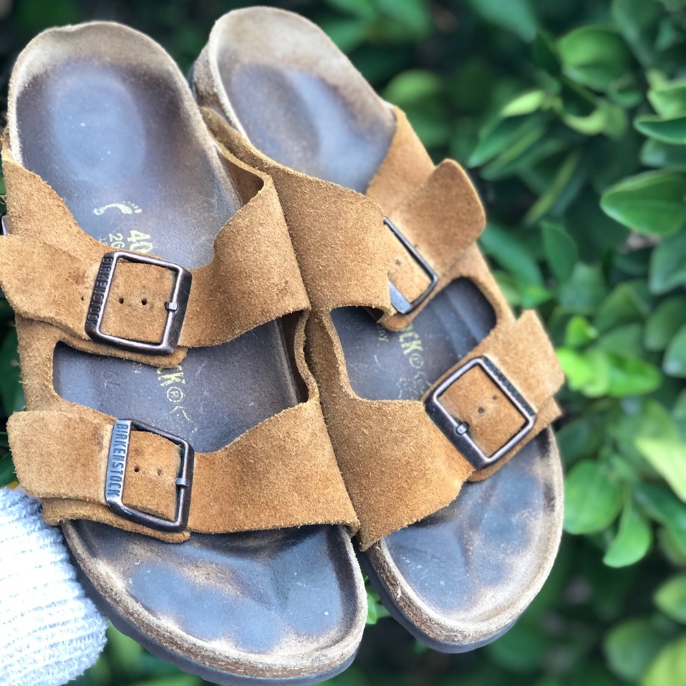 Tan textured leather Arizona Birkenstock sandal
